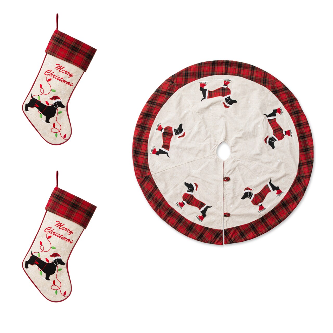 Set of 2 48"D Christmas Tree Skirt/Set of 3 Tree Skirt&Stockings